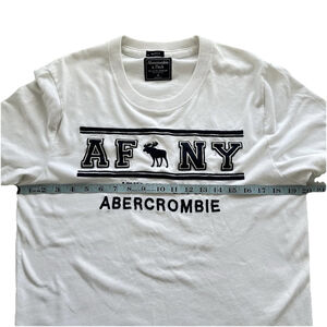 Abercrombie & Fitch AFNY Men Navy Flock Logo White Muscle T-Shirt Size Medium